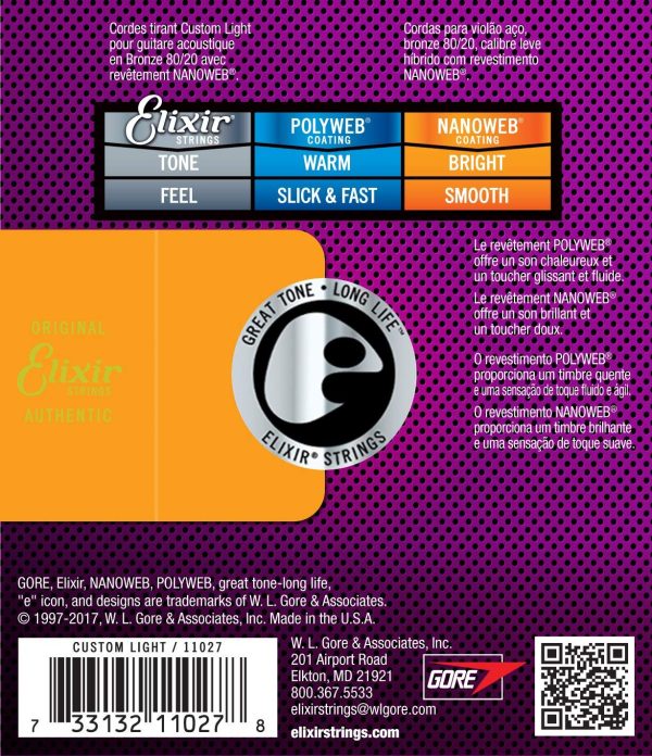 Elixir 11027 Custom Light 011-052 Nanoweb Žice za akustičnu gitaru - Slika 3