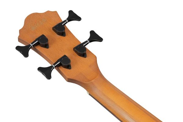 Zadnja strana glave akustične bas gitare Ibanez AEGB25E-TKH sa crnim die-cast čivijama.