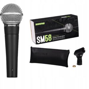 Shure SM58-LCE dinamički mikrofon sa originalnom kožnom torbicom, lulicom za stalak i pratećom opremom.