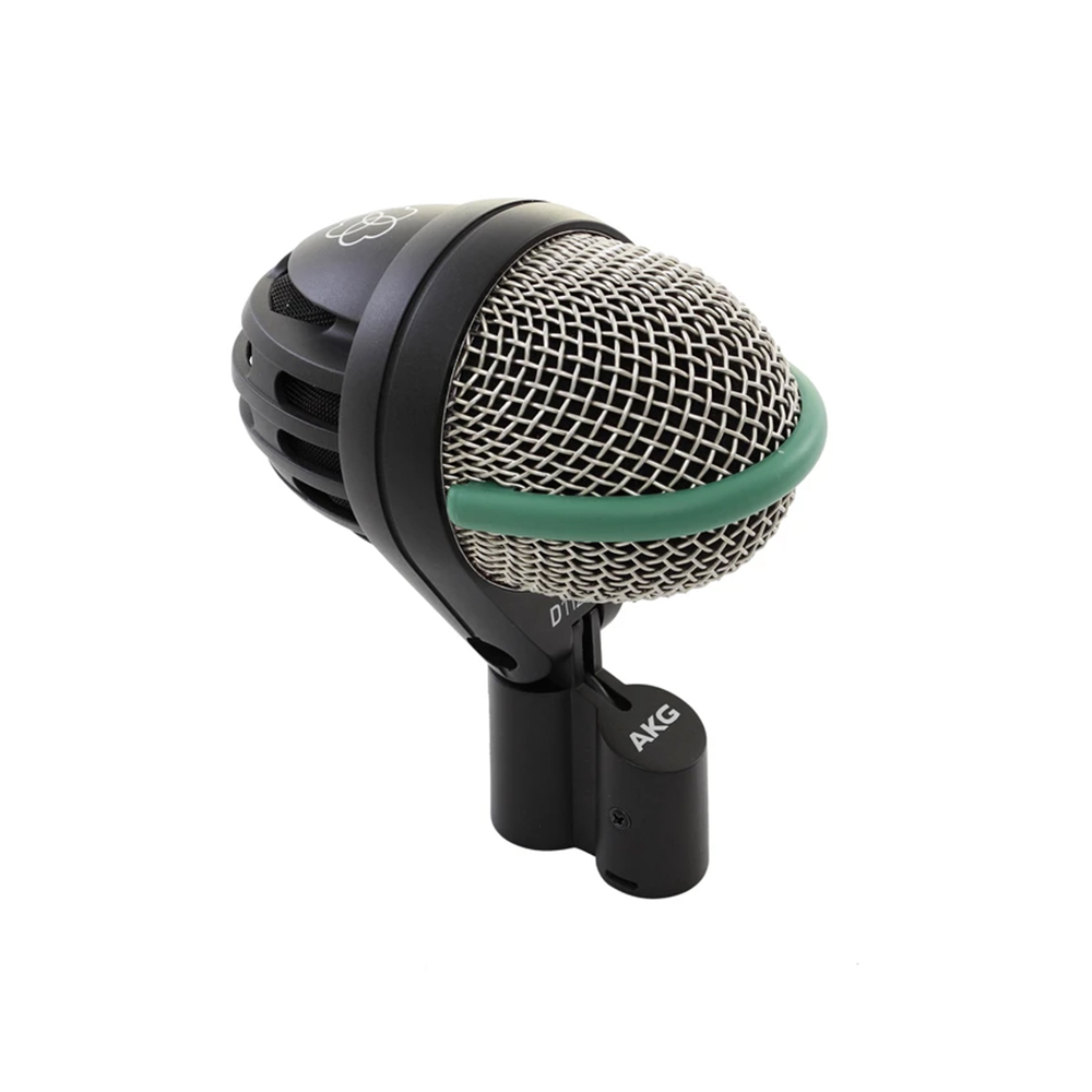 AKG D112 MKII profesionalni dinamički mikrofon za bas bubanj crne boje sa integrisanim nosačem i zelenom linijom
