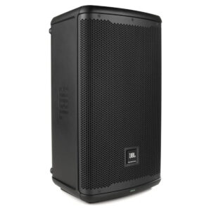 JBL EON710 profesionalni aktivni dvosmerni zvučnik crne boje sa zaštitnom metalnom mrežom i LCD ekranom na zadnjoj strani