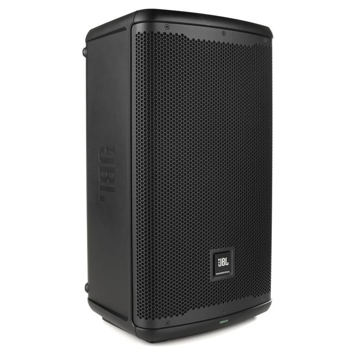 JBL EON710 profesionalni aktivni dvosmerni zvučnik crne boje sa zaštitnom metalnom mrežom i LCD ekranom na zadnjoj strani