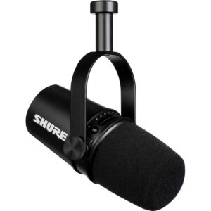 Shure MV7+ K profesionalni hibridni USB-C/XLR vokalni dinamički mikrofon mat crne boje sa prilagodljivom LED trakom i integrisanim Y-nosačem
