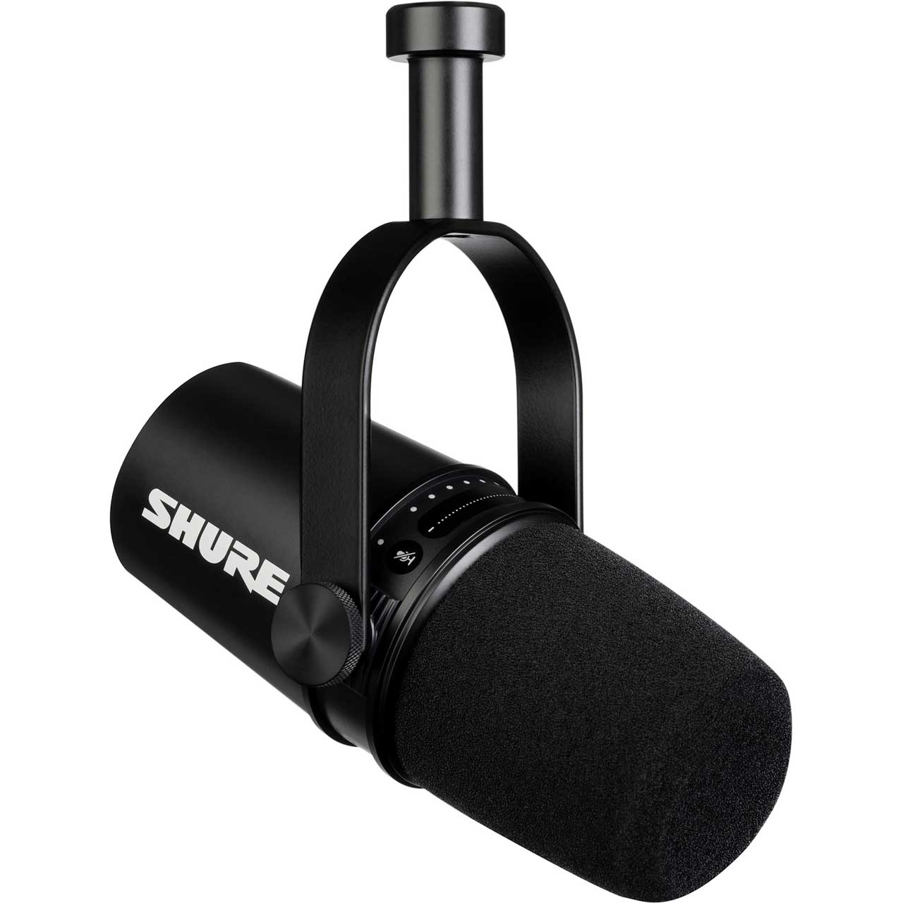Shure MV7+ K profesionalni hibridni USB-C/XLR vokalni dinamički mikrofon mat crne boje sa prilagodljivom LED trakom i integrisanim Y-nosačem