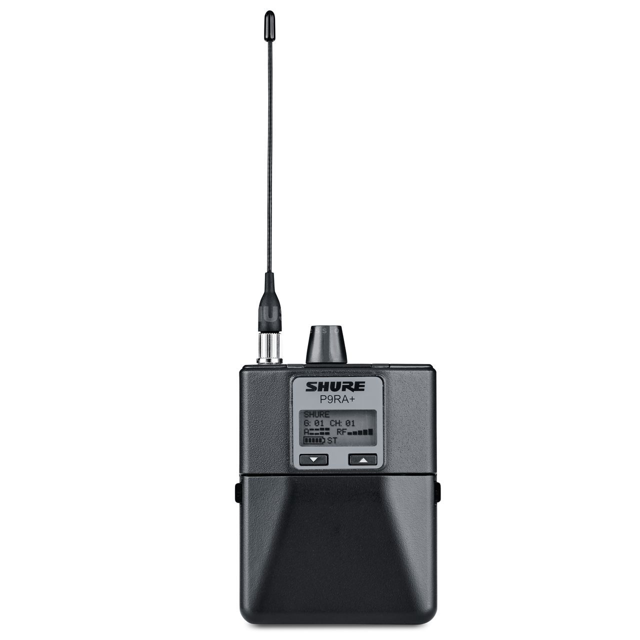 Shure P9RA+-G6E profesionalni bežični metalni in-ear bodypack prijemnik sa antenom i LCD ekranom