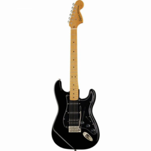 Squier by Fender Classic Vibe '70s Stratocaster HSS MN električna gitara u sjajnoj crnoj boji sa javorovim vratom, velikom glavom i crnom maskom