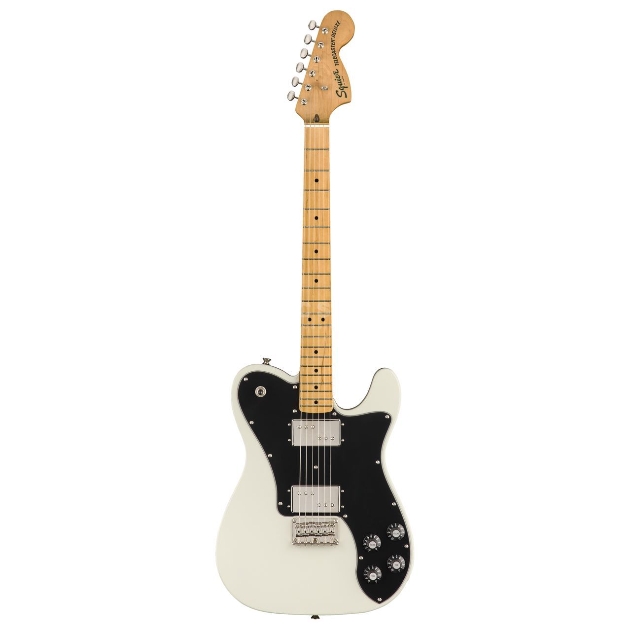 Squier by Fender Classic Vibe '70s Telecaster Deluxe MN električna gitara u beloj Olympic White boji sa javorovim vratom, velikom crnom maskom i dva Wide Range hambaker magneta