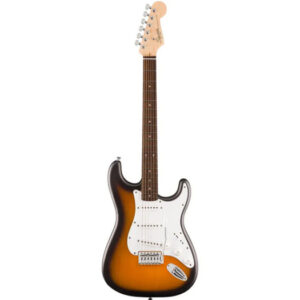 Squier by Fender Debut Series Stratocaster električna gitara u 2-Tone Sunburst finišu sa belom okidnom pločom i laurel prstohvatom