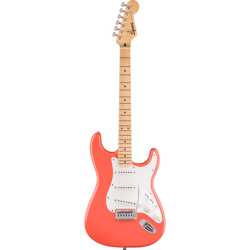 Squier by Fender Limited Edition Sonic Stratocaster električna gitara u Tahitian Coral boji sa javorovim prstohvatom i belom zaštitnom pločom