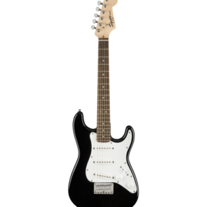 Squier by Fender Mini Stratocaster električna gitara u smanjenoj 3/4 veličini i crnoj boji sa fiksnim mostom i belom zaštitnom pločom