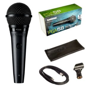 Shure PGA58-XLR-E profesionalni vokalni dinamički mikrofon mat crne boje sa srebrnom zaštitnom mrežicom, On/Off prekidačem i XLR kablom