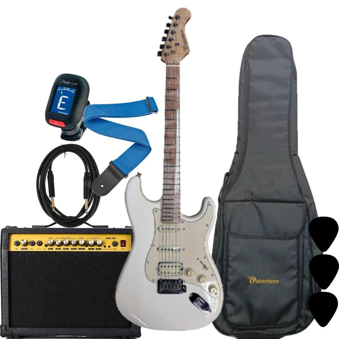 Wakertone VK77-CR električni gitarski paket sa krem gitarom, Vaker AG40 pojačalom od 40W, Rowin štimerom, vodootpornom torbom, kaišem i kablom