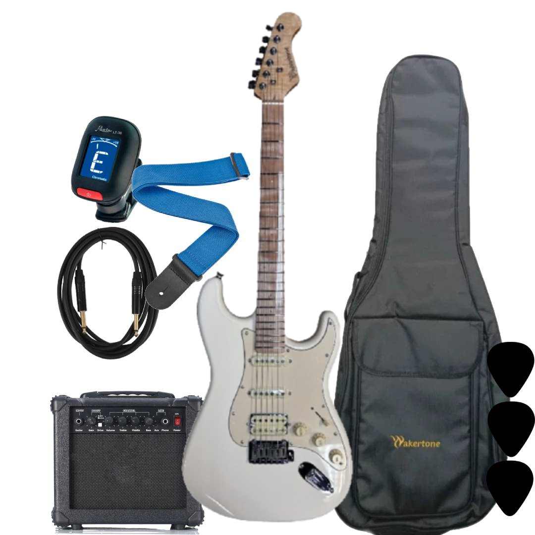 Wakertone VK77-CR električni gitarski paket sa krem gitarom, Vaker VG15 pojačalom, Rowin štimerom, vodootpornom torbom, kaišem i kablom