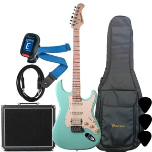 Wakertone VK77-LG električni gitarski paket sa svetlozelenom gitarom, Vaker VG60 pojačalom od 60W, Rowin štimerom, vodootpornom torbom, kaišem i kablom