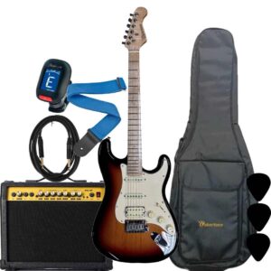 Wakertone VK77-SB električni gitarski paket sa sunburst gitarom, Vaker AG40 pojačalom od 40W, Rowin štimerom, vodootpornom torbom, kaišem i kablom